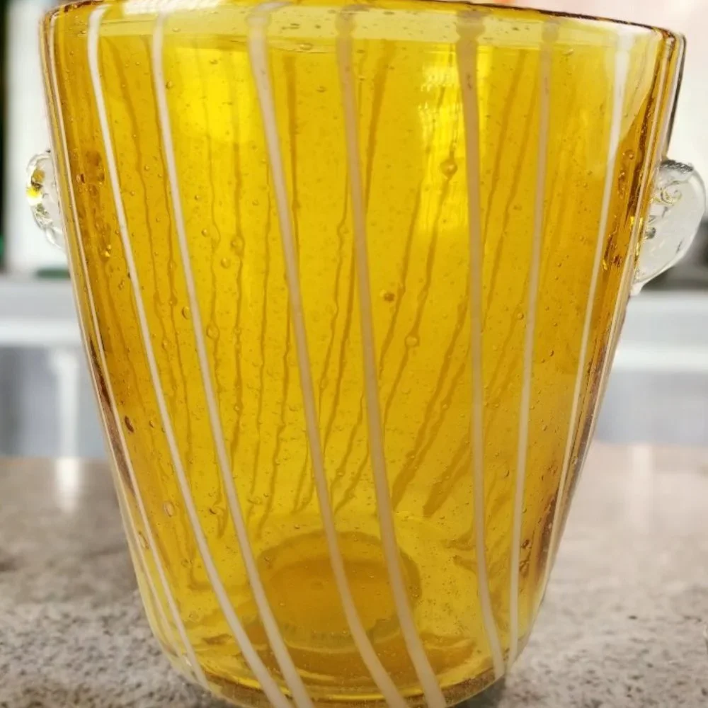Murano Ice Bin Venini for Disaronno, Handblown Italian Art Glass, Amber & White - Picture 7 of 9